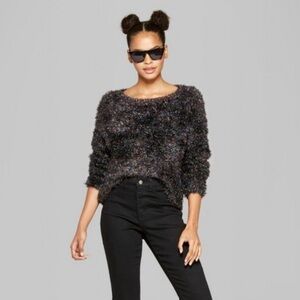 Blushe by Spiegel Black Long Sleeve Metallic Pullover Sweater